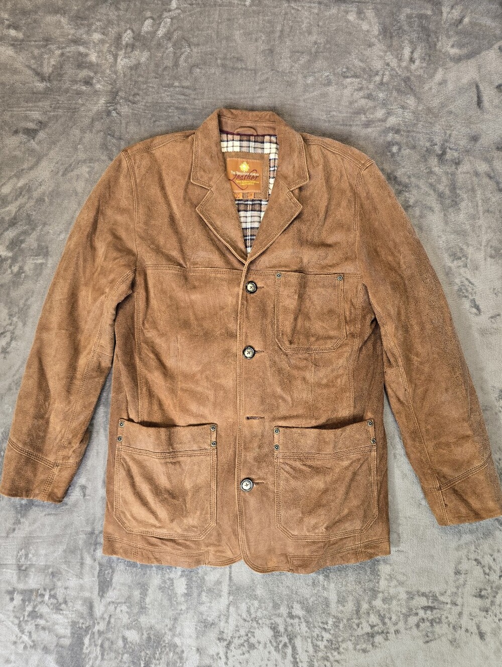 The Territory Ahead Teacher Suede Leather Blazer Jacket Size Medium Plaid Lined